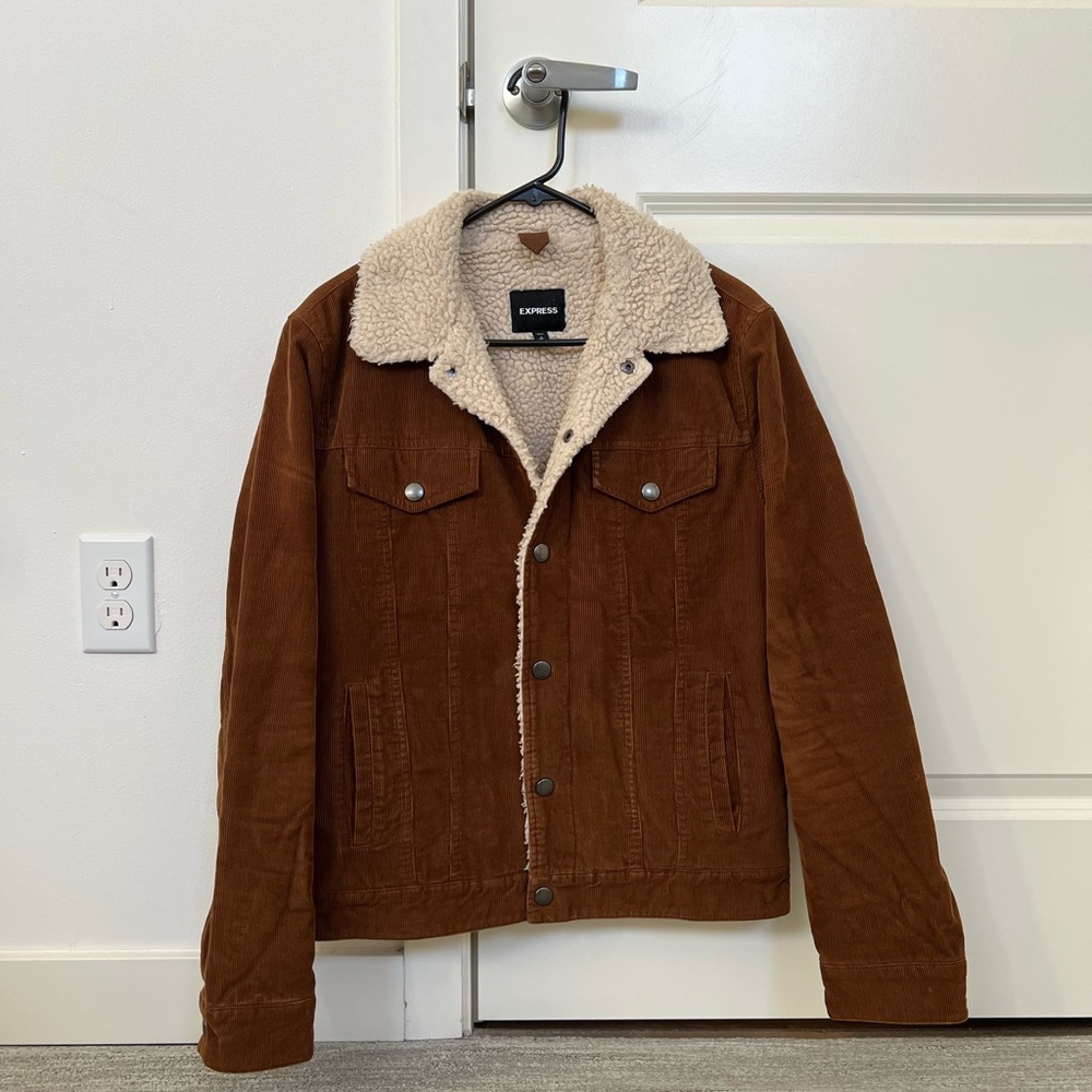 Express Caramel Corduroy Faux Sherling Trucker Jacket